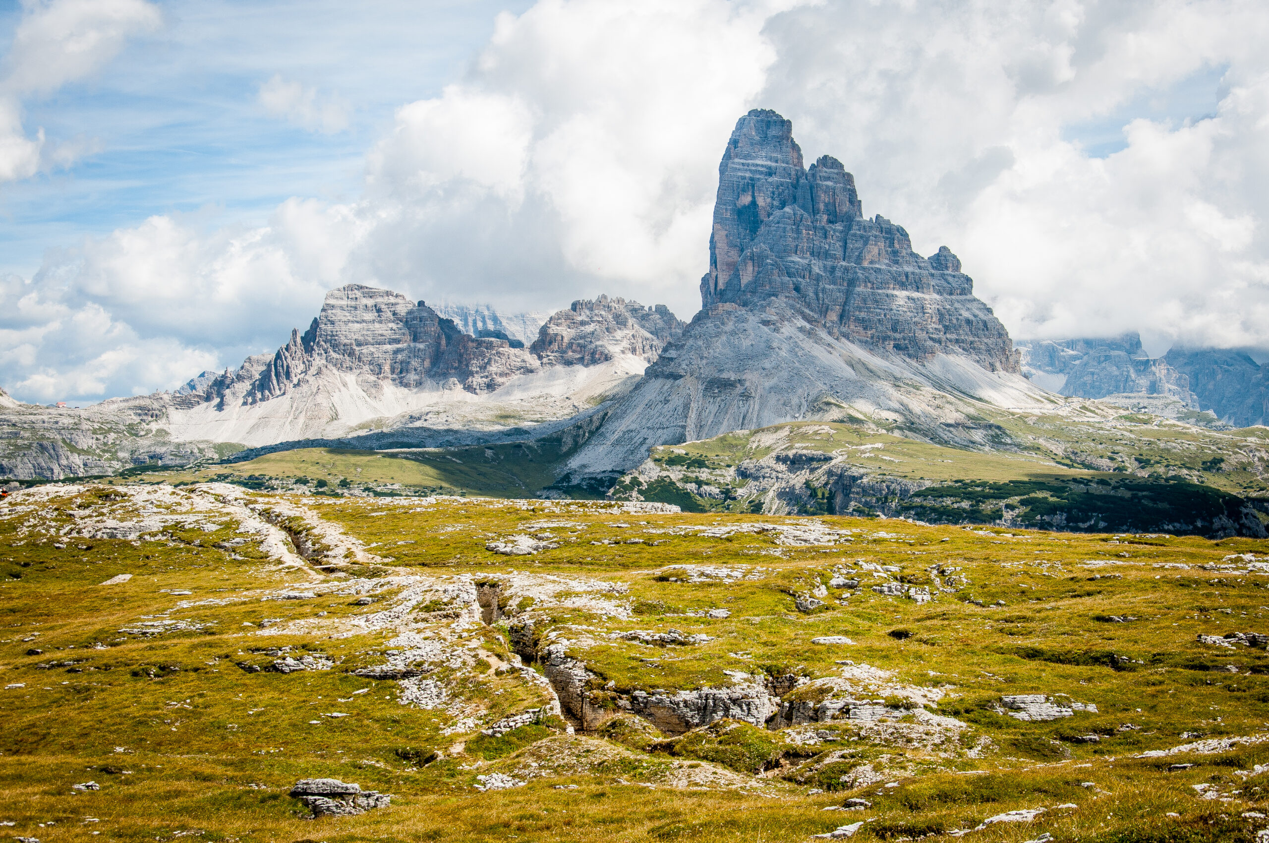 Dramatic limestone peaks and open mountain scenery in the Italian Dolomites